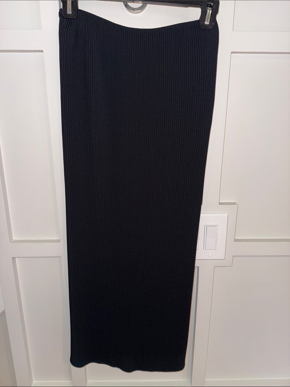 Thierry Mugler Black Ribbed Knit Maxi Skirt, French Designer Label
